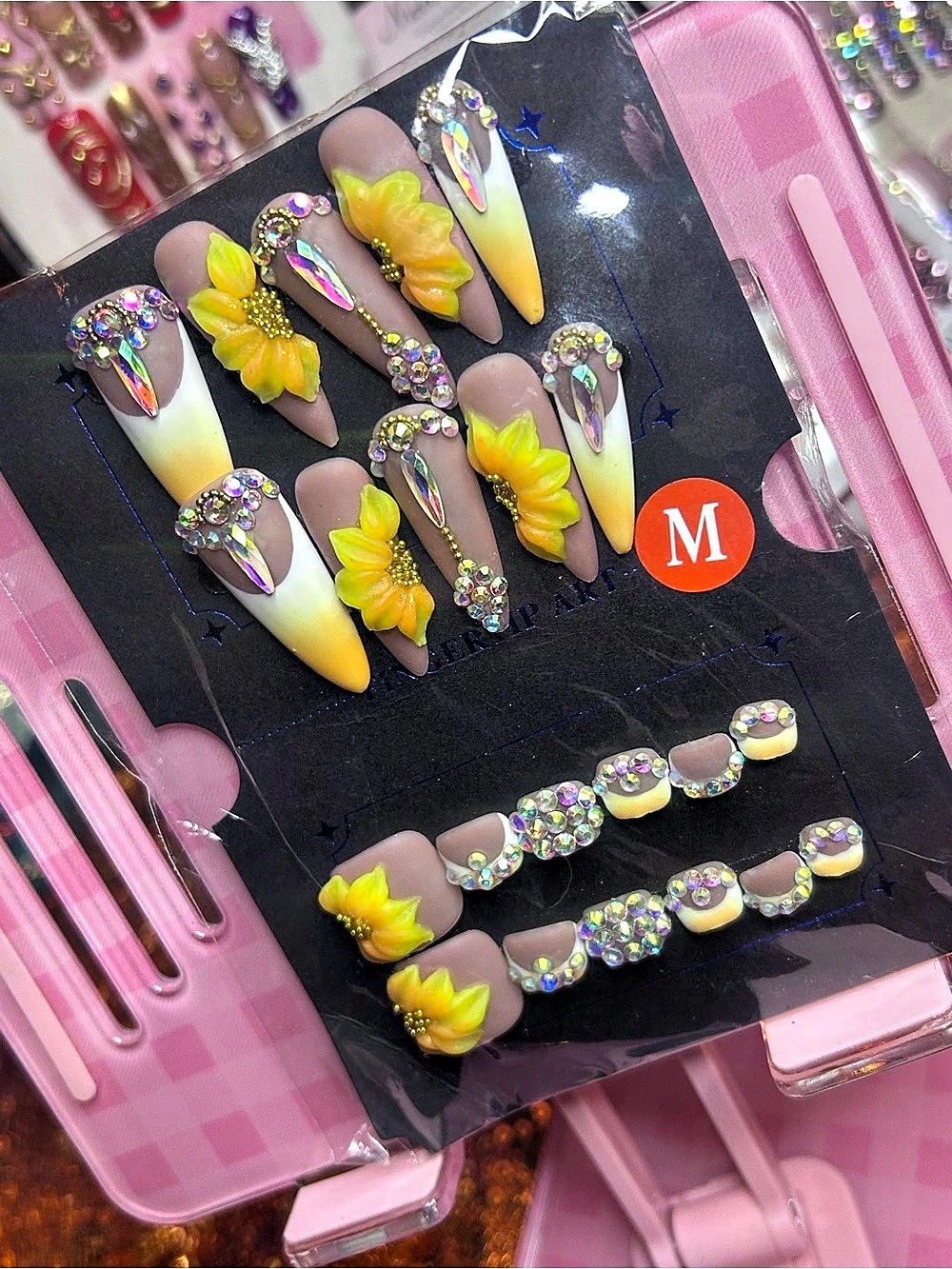 Floral Press-On Nails in Pink & Yellow NWT